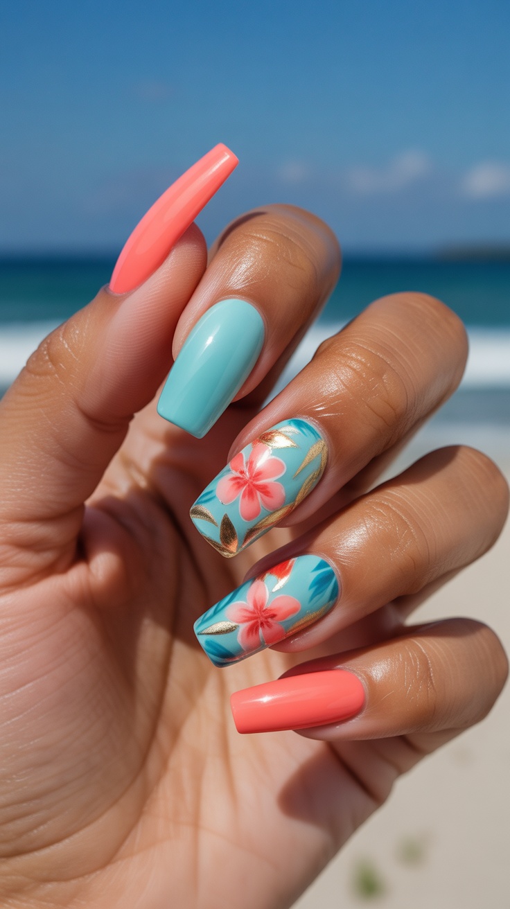 vibrant summer coffin nail styles featuring bold colors and artistic designs with modern nail art techniques